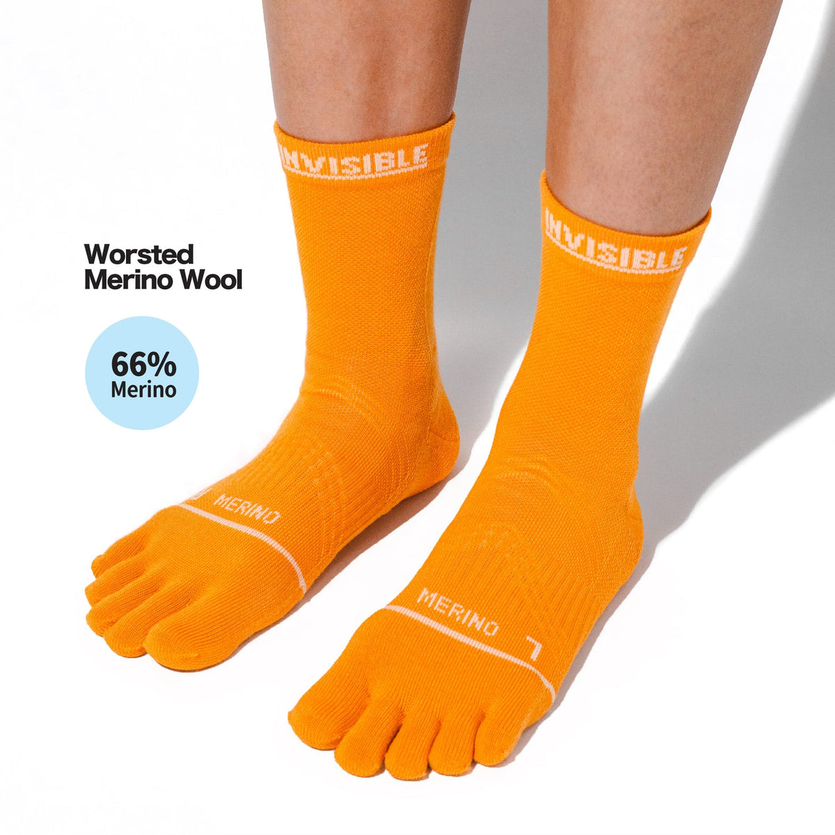 Invisible Merino 5 Toe Targeted Cushion Crew Trail Socks 美麗諾羊毛越野跑針對性緩衝高筒五趾襪