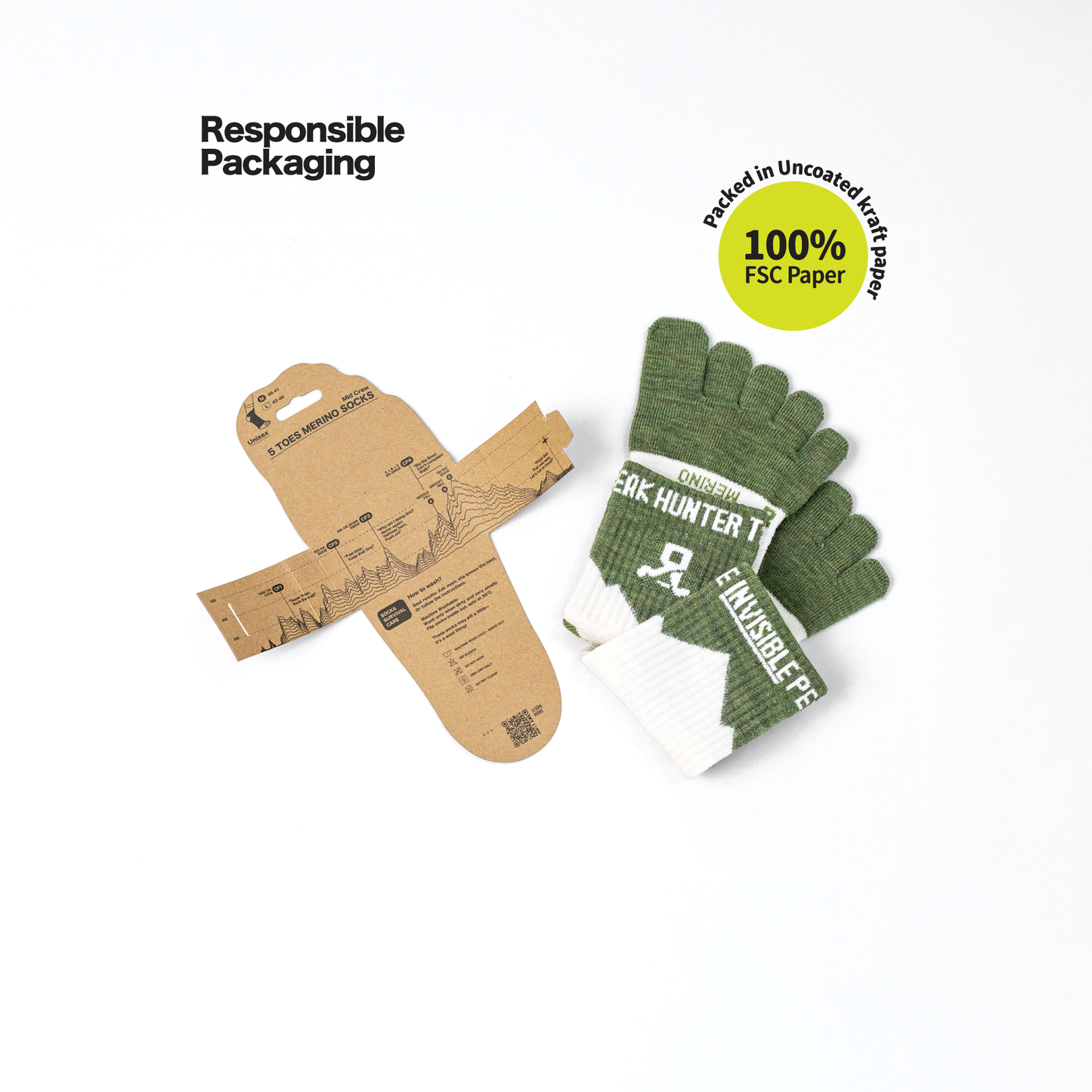 Invisible Company X The Peak Hunter 美麗諾羊毛越野跑針對性緩衝中筒五趾襪[柳綠色]