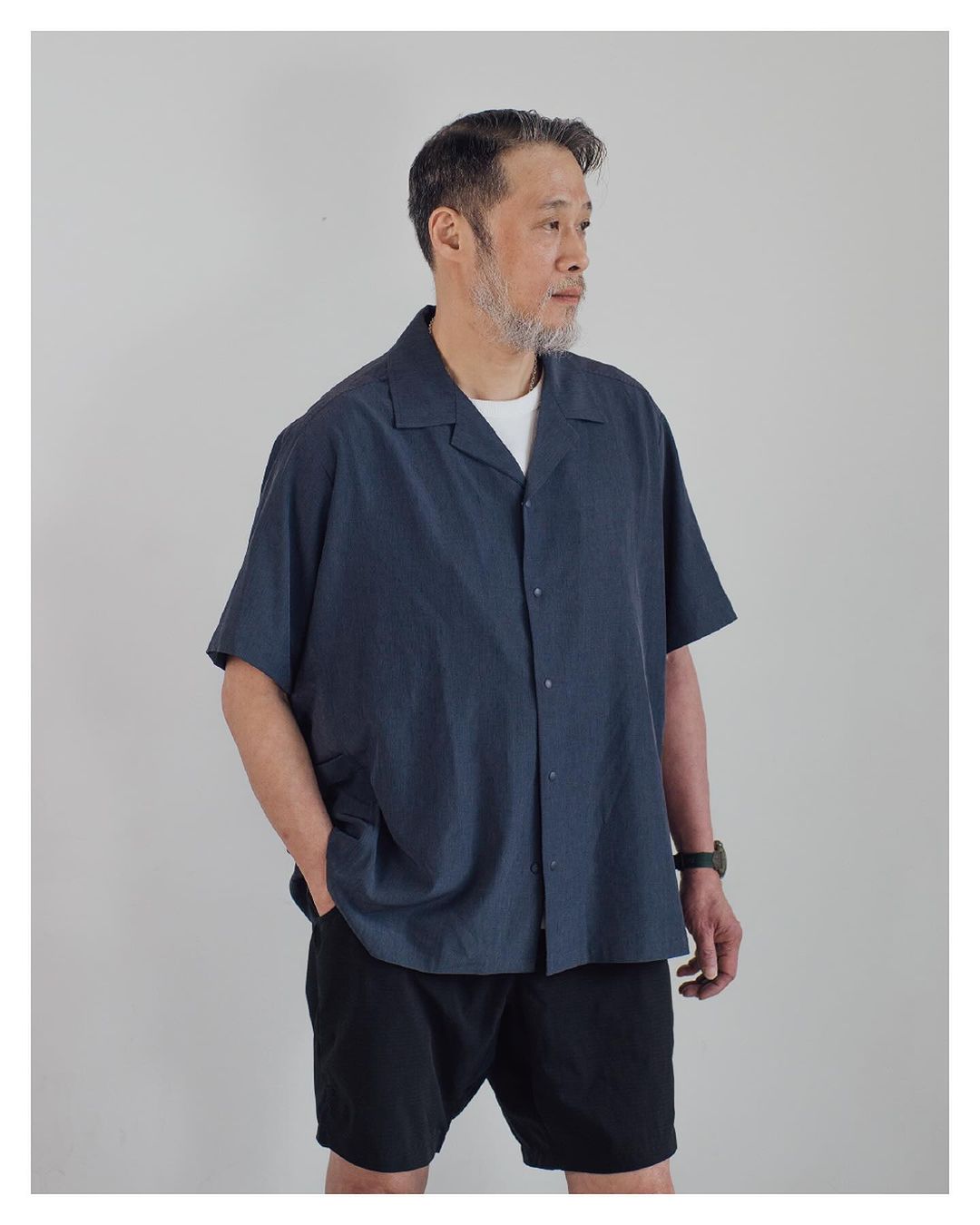 PROJMT Side Pockets Open Collar Shirt Usucha Shirt