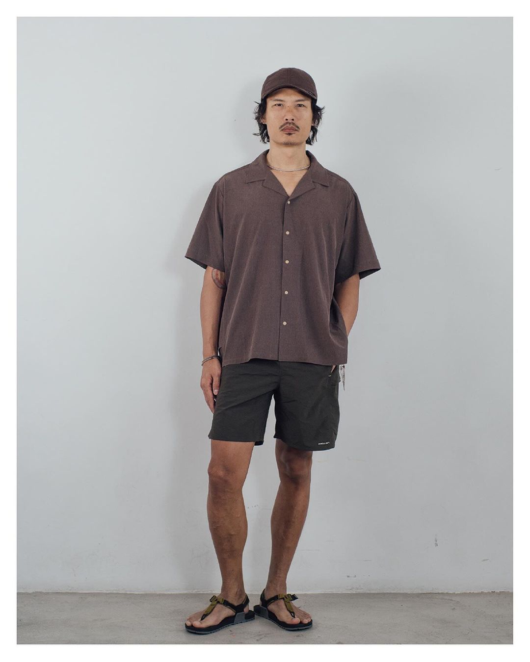 PROJMT Side Pockets Open Collar Shirt 恤衫 [Brown/ Blue]